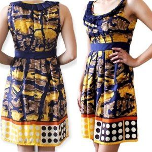 Anthropologie Yoana Baraschi Isla Dorada Silk Dress Navy Ruffle Sleeveless